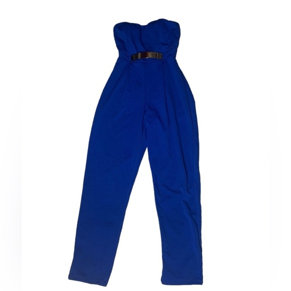 Royal Blue Strapless Tube Top Open Back Sleeveless Heartshaped Neckline Jumpsuit - Picture 1 of 6